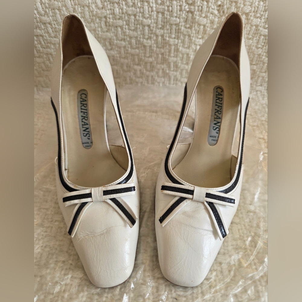 Off White and Black Bow Heels